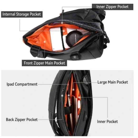 Anti-Theft Crossbody Sling Bag Magnetic Strap Buckle Water Resistant